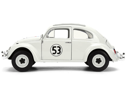 Volkswagen Beetle #53 "Herbie" White with Stripes "The Love Bug" (1968) Movie with Extra Wheels 1/24 Diecast Model Car by Jada- Miniature Motors- {{Product type}}