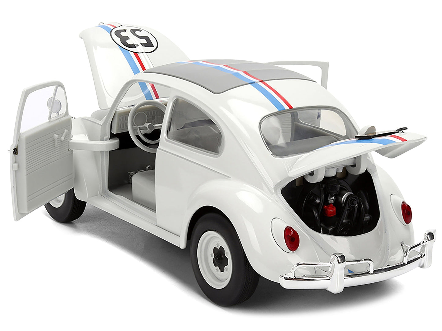 Volkswagen Beetle #53 "Herbie" White with Stripes "The Love Bug" (1968) Movie with Extra Wheels 1/24 Diecast Model Car by Jada- Miniature Motors- {{Product type}}