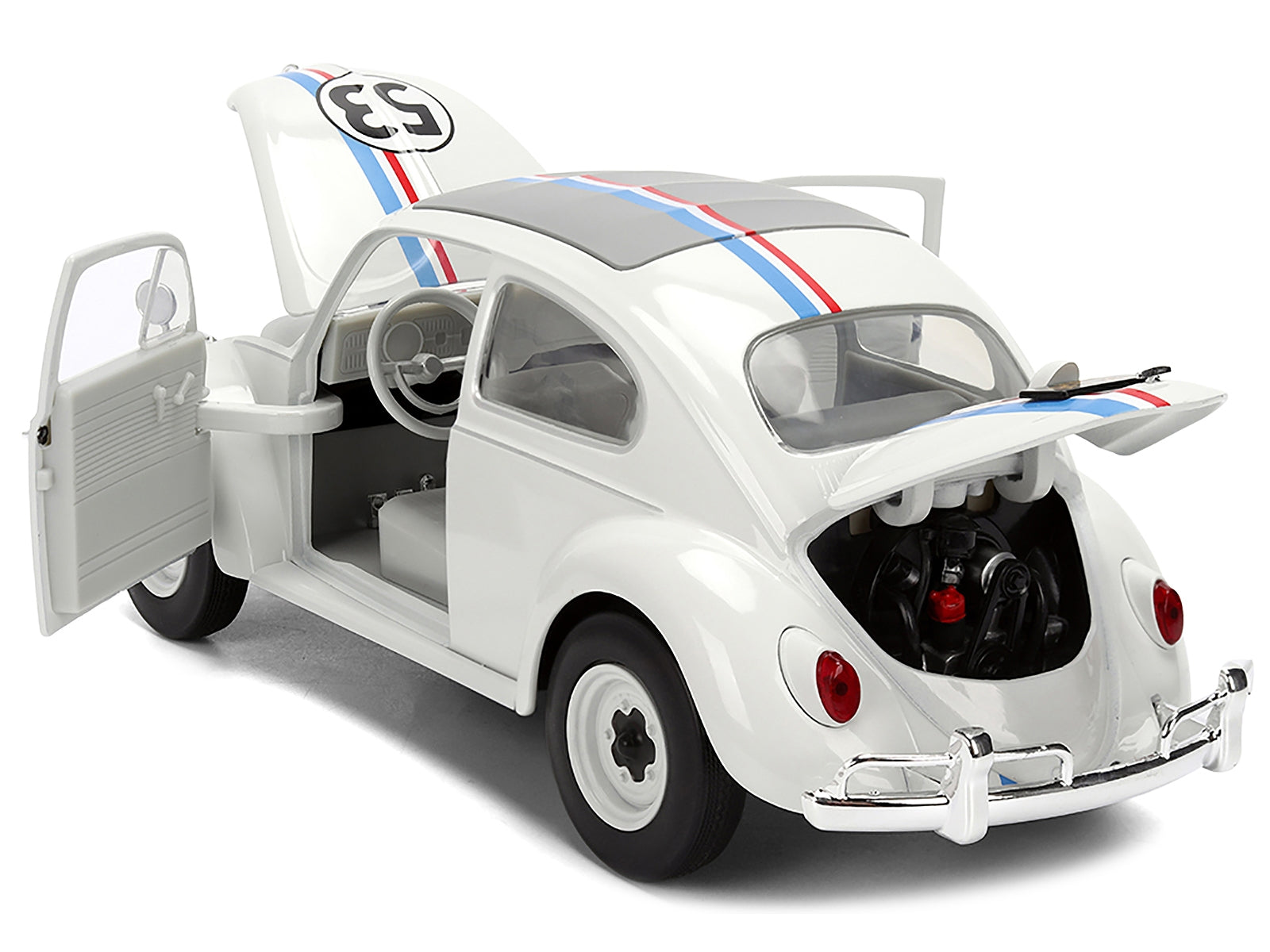 Volkswagen Beetle #53 "Herbie" White with Stripes "The Love Bug" (1968) Movie with Extra Wheels 1/24 Diecast Model Car by Jada- Miniature Motors- {{Product type}}