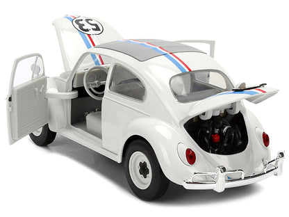 Volkswagen Beetle #53 "Herbie" White with Stripes "The Love Bug" (1968) Movie with Extra Wheels 1/24 Diecast Model Car by Jada- Miniature Motors- {{Product type}}