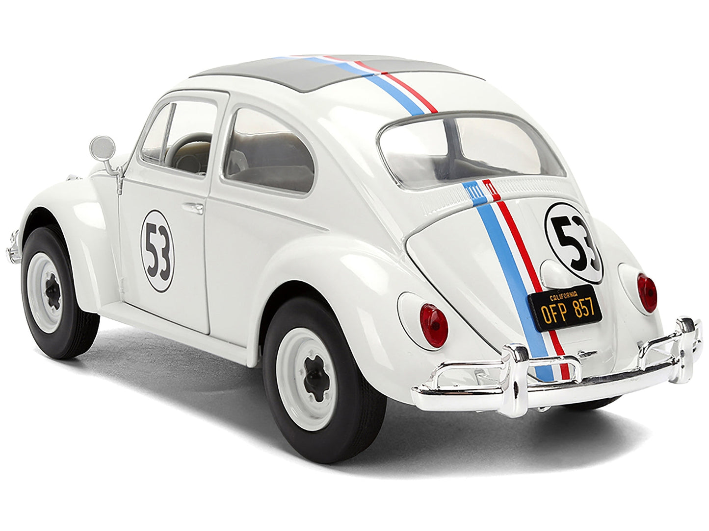 Volkswagen Beetle #53 "Herbie" White with Stripes "The Love Bug" (1968) Movie with Extra Wheels 1/24 Diecast Model Car by Jada- Miniature Motors- {{Product type}}