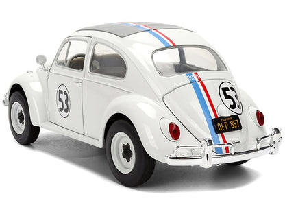 Volkswagen Beetle #53 "Herbie" White with Stripes "The Love Bug" (1968) Movie with Extra Wheels 1/24 Diecast Model Car by Jada- Miniature Motors- {{Product type}}