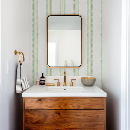 Veda (Teal and Yellow) Wallpaper - Peel & Stick LUXE - Wallpaper