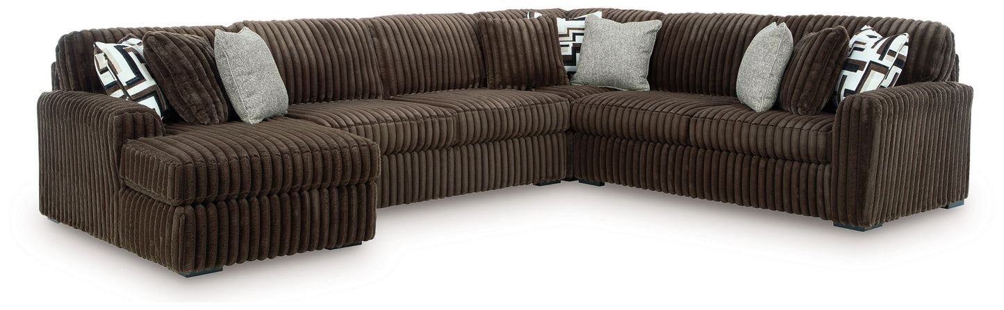 Midnight-Madness - Sectional - Dark Brown 4 Pc. Left Arm Facing Corner Chaise Sectional - Stationary Sectionals