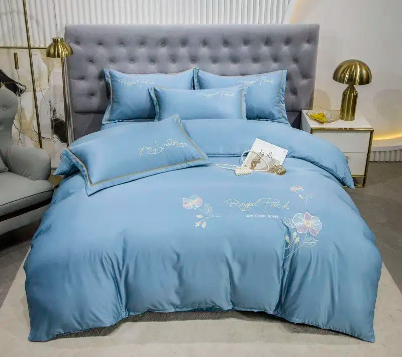 Organic Embroidered 4pcs Silky Satin Bedding Set