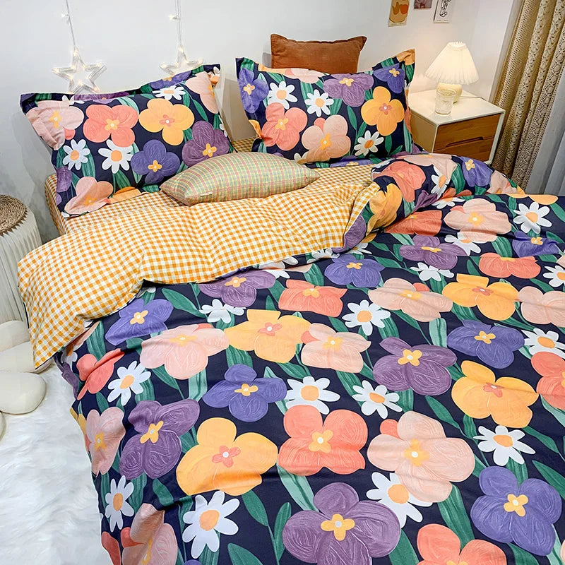 100%Cotton Duvet Cover Flat Sheet Bedding Sets