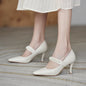 Chic Pearl Leather Stilettos - Beige 36 -