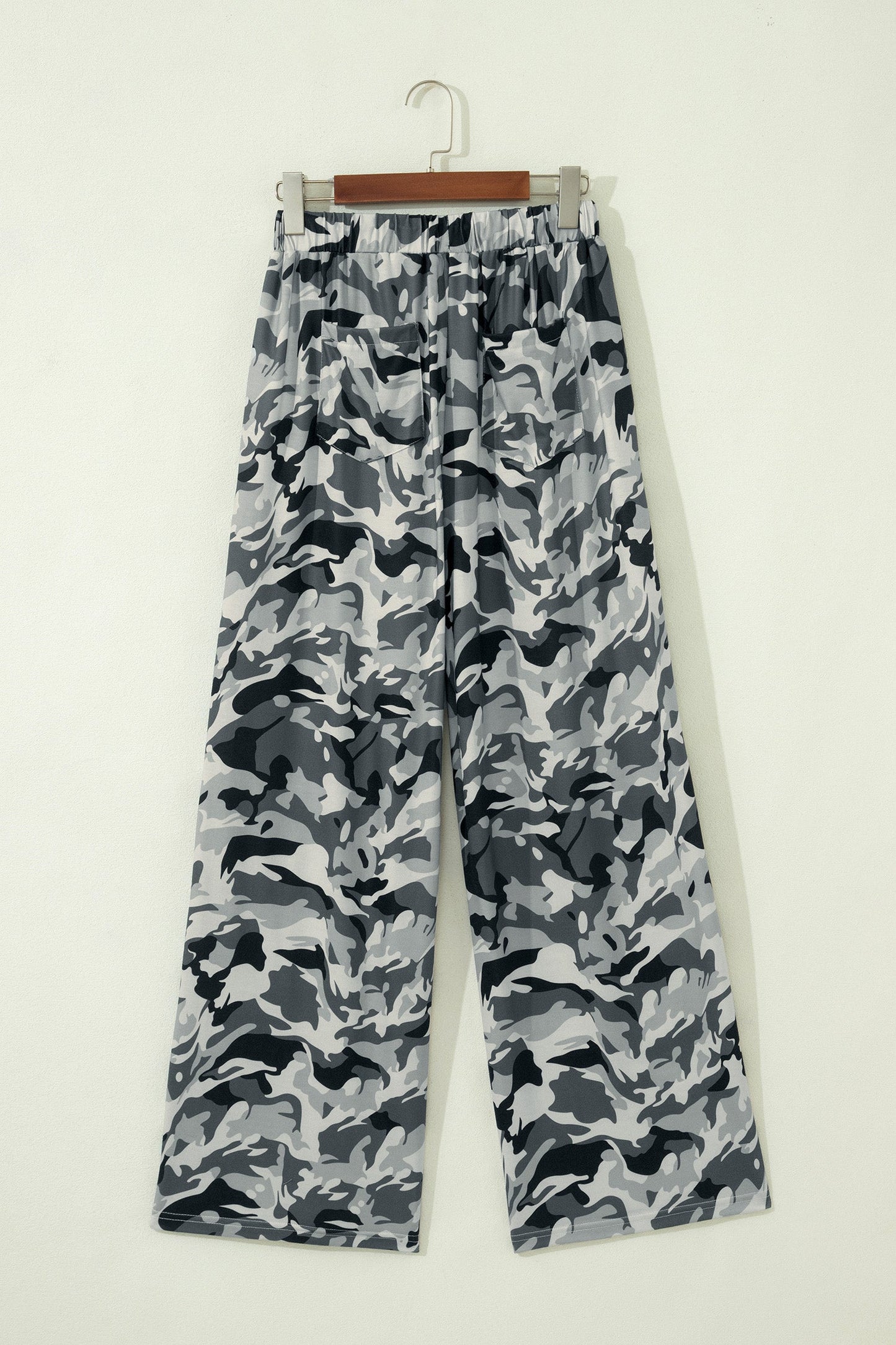 Camo Drawstring High Waist Wide Leg Pants - - Bottoms/Pants & Culotte