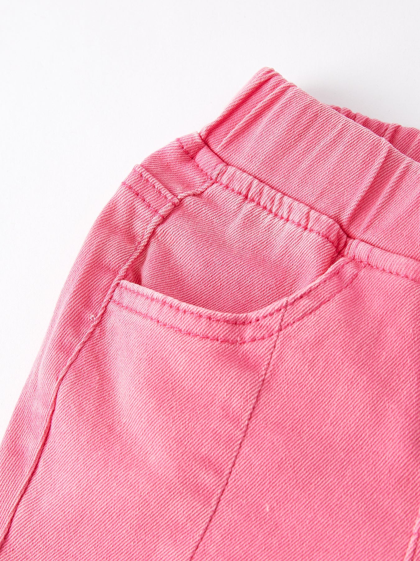 Girls Pink Bow Flared Elastic Denim Pants - - Jeans