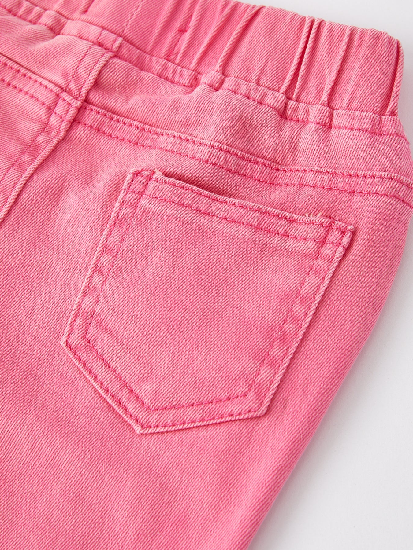Girls Pink Bow Flared Elastic Denim Pants - - Jeans