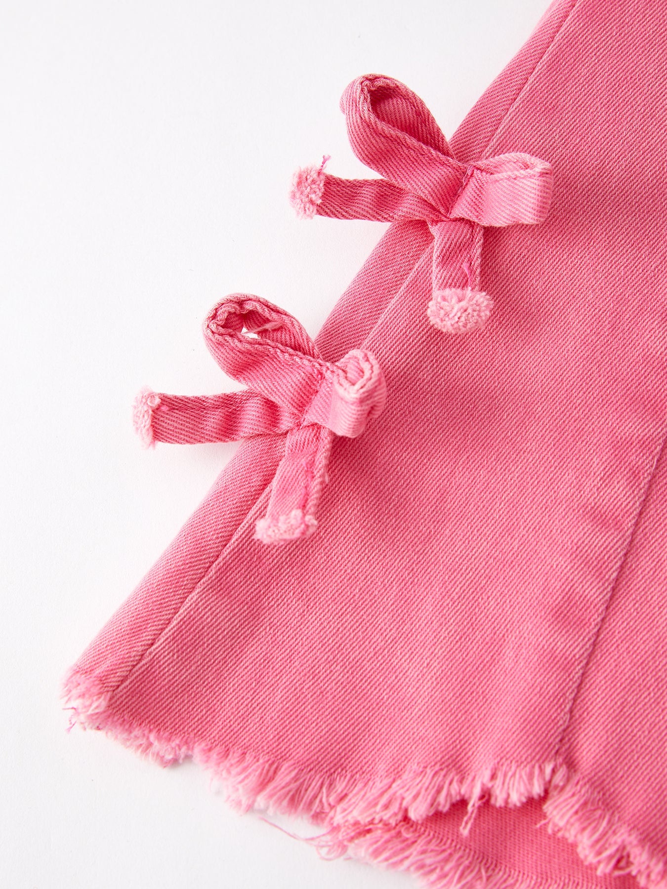 Girls Pink Bow Flared Elastic Denim Pants - - Jeans