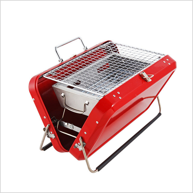 Portable Luggage Style Outdoor Barbecue Rack - Red - grill