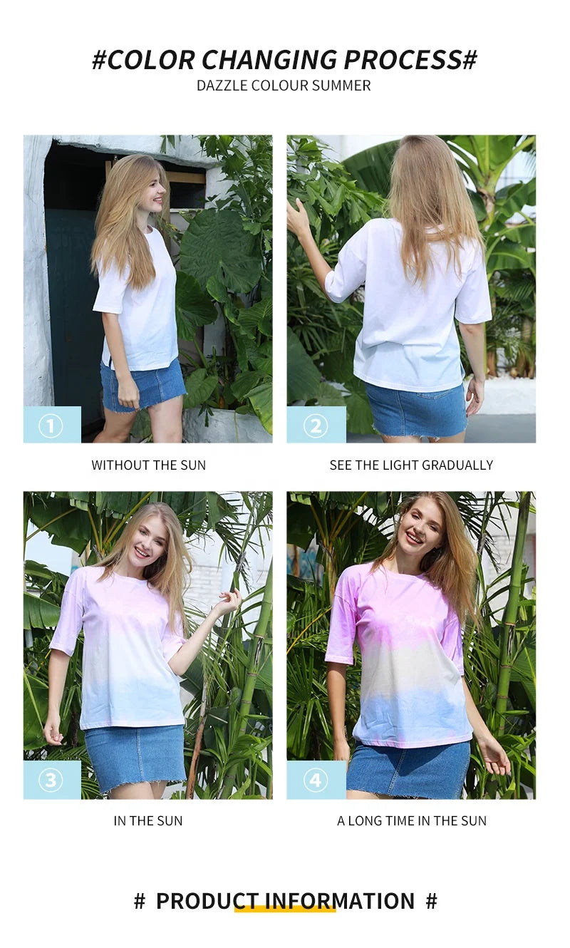 Sun Light UV Temperature Color Change T Shirt Photochromic Cotton T Shirt