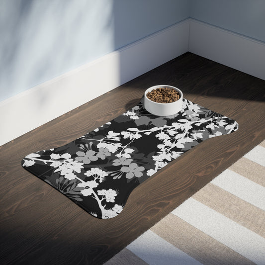 Black and White Blossoms Pet Feeding Mats