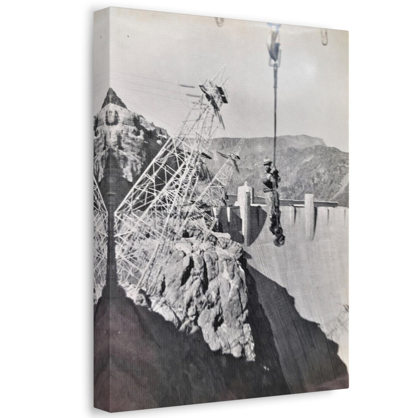 Suspended Boulder Dam Worker Stretched Canvas