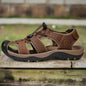 Large Size Real Genuine Leather Outdoor Summer Beach Leather Sandals Dark Brown