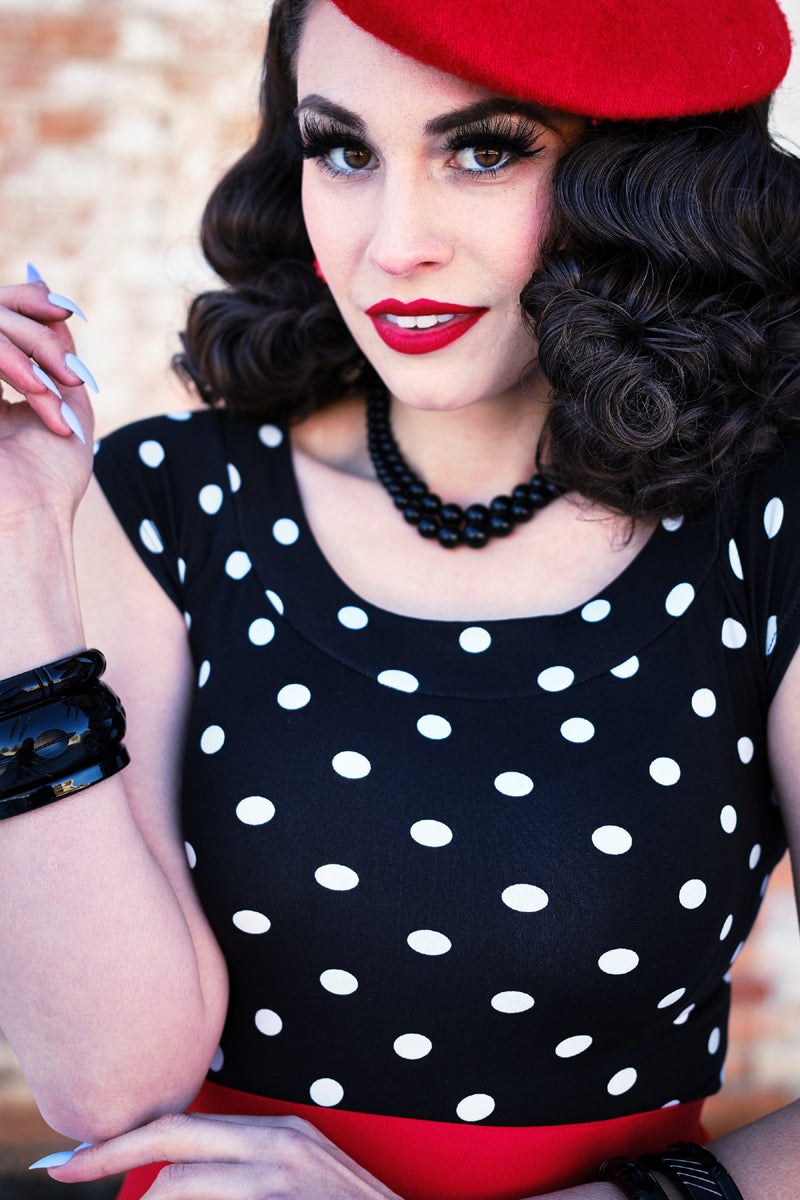 Polka Dots Boat Neck Top - 4X - Shirts & Tops