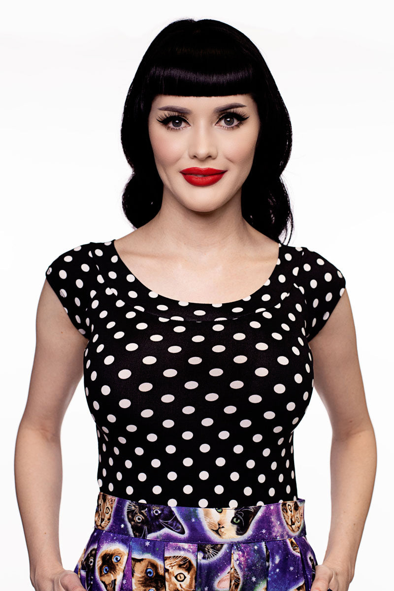 Polka Dots Boat Neck Top - - Shirts & Tops