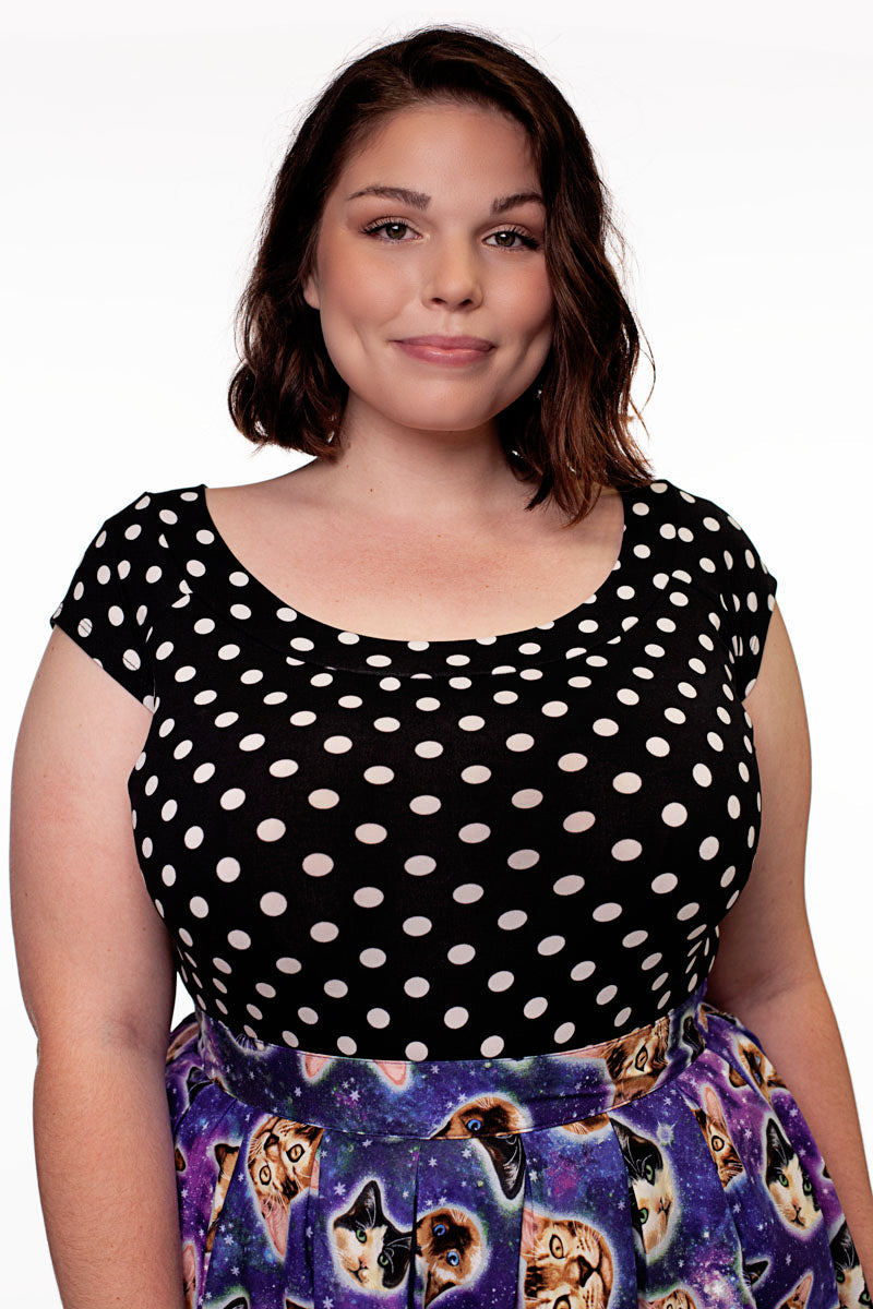 Polka Dots Boat Neck Top - - Shirts & Tops