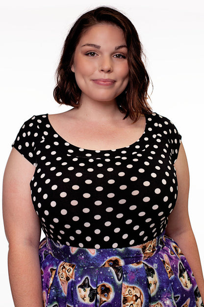 Polka Dots Boat Neck Top - - Shirts & Tops