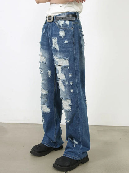 Men's Distressed Jeans with Pockets - -