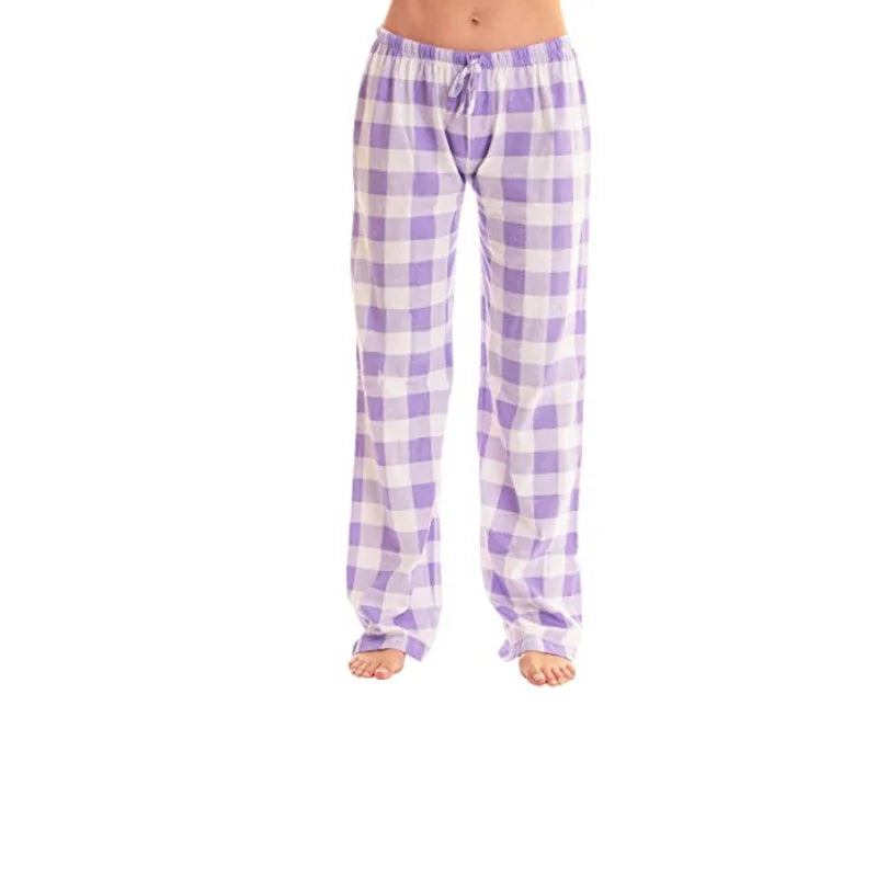 Women Solid Color Buffalo Plaid Pajama Pants Sleepwear With Pockets