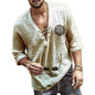 Mens Tee Shirt Solid Tops Pullover v Neck Lace-Up Loose Top Casual Half Sleeve Khaki