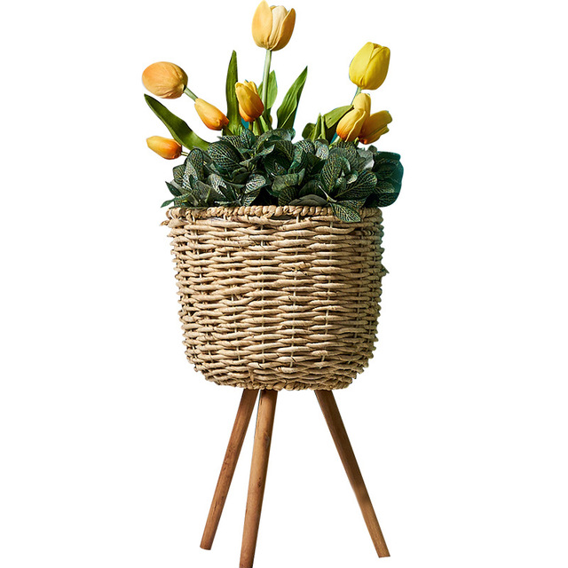 Floor - standing flowerpot straw furniture- FLIPSTYLEZLLC- {{Product type}}