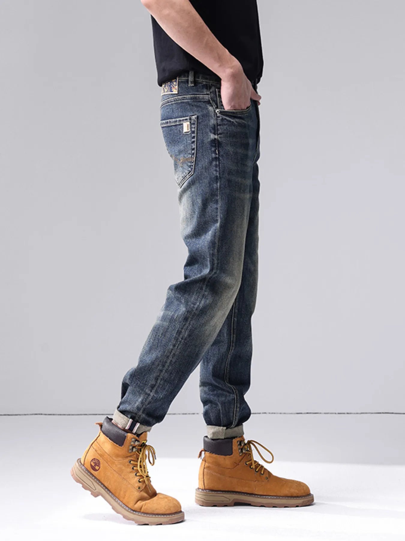 Men's Washed Straight Leg Jeans - -