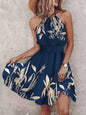 Paisley Print Halter Neck Mini Dress - Dark Blue -
