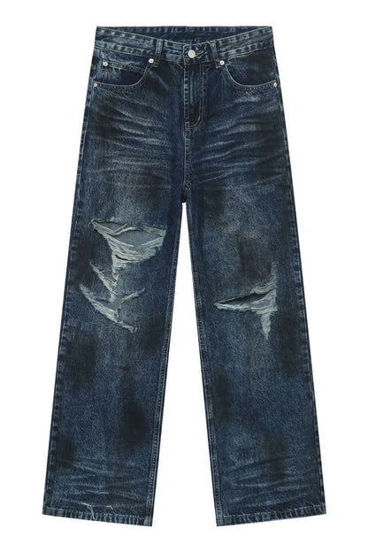 Men's Distressed Jeans with Pockets - -