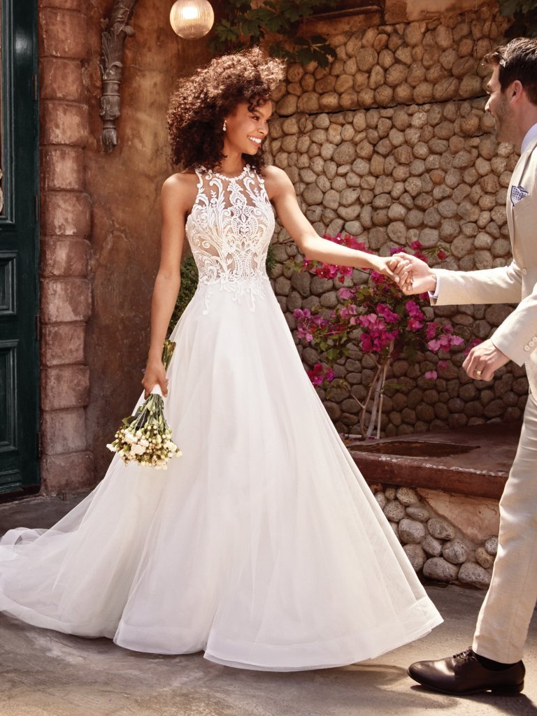 Elegant Lace Halter Bridal Gown - - dress