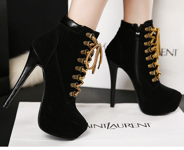 Cross Strap Stiletto Martin Boots
