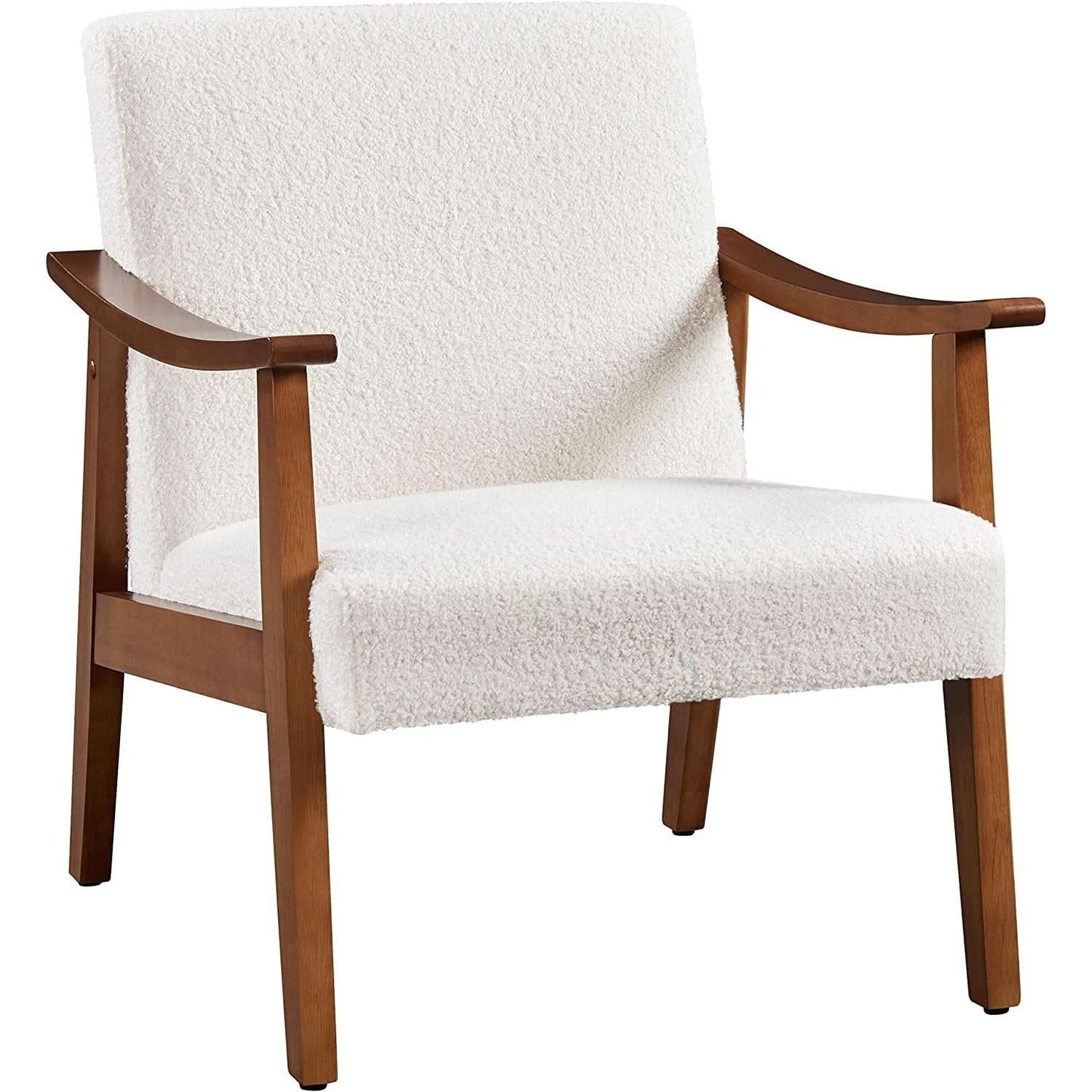 Mid Century Ivory Accent Chair With Wood Legs Boucle Upholstery- ShipItFurniture- {{Product type}}