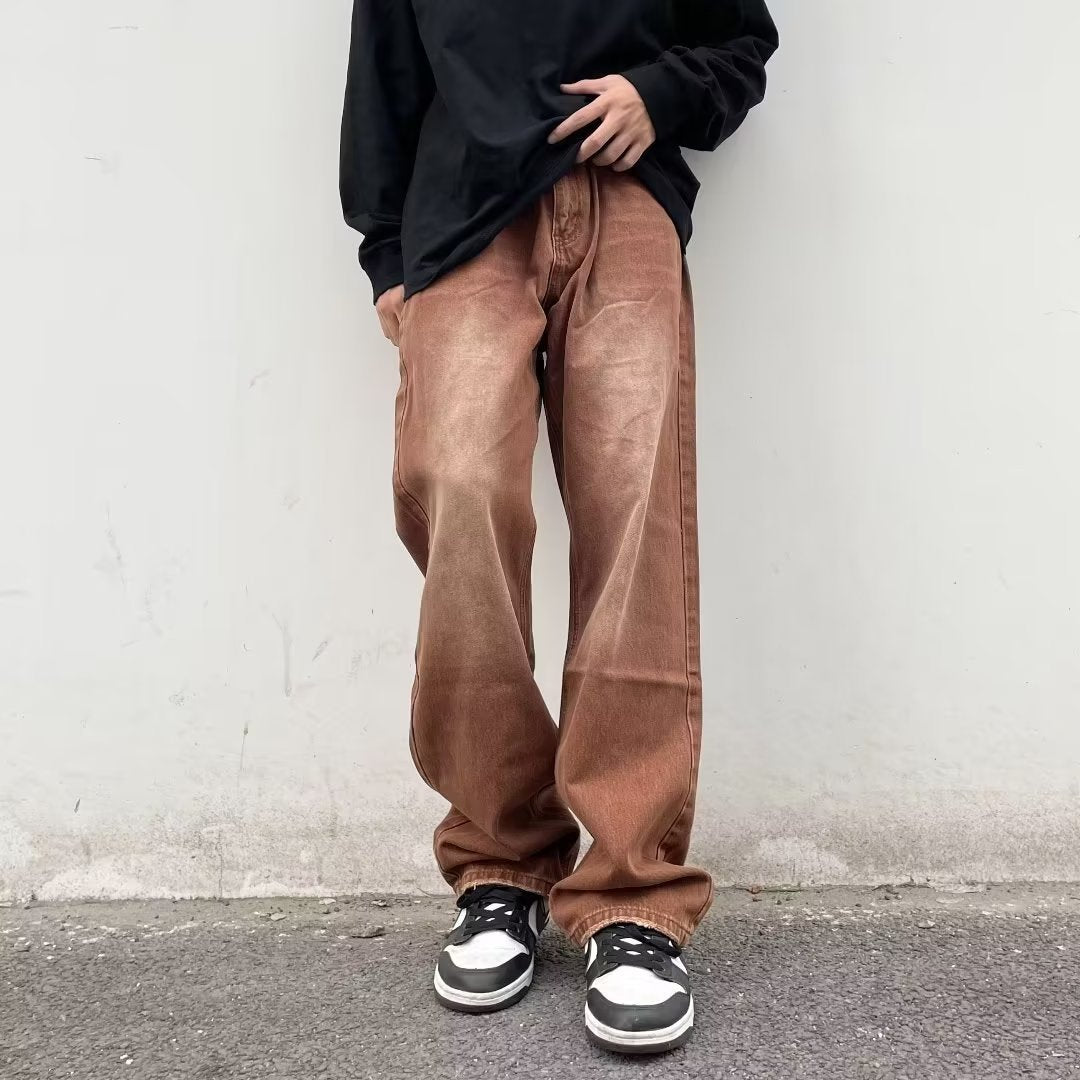 Retro Washed-Out Jeans - Brown S - jeans