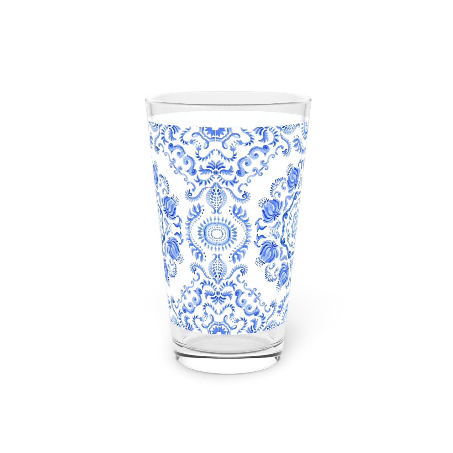 Light Blue Floral Pint Glass 16oz - Kia Day Design
