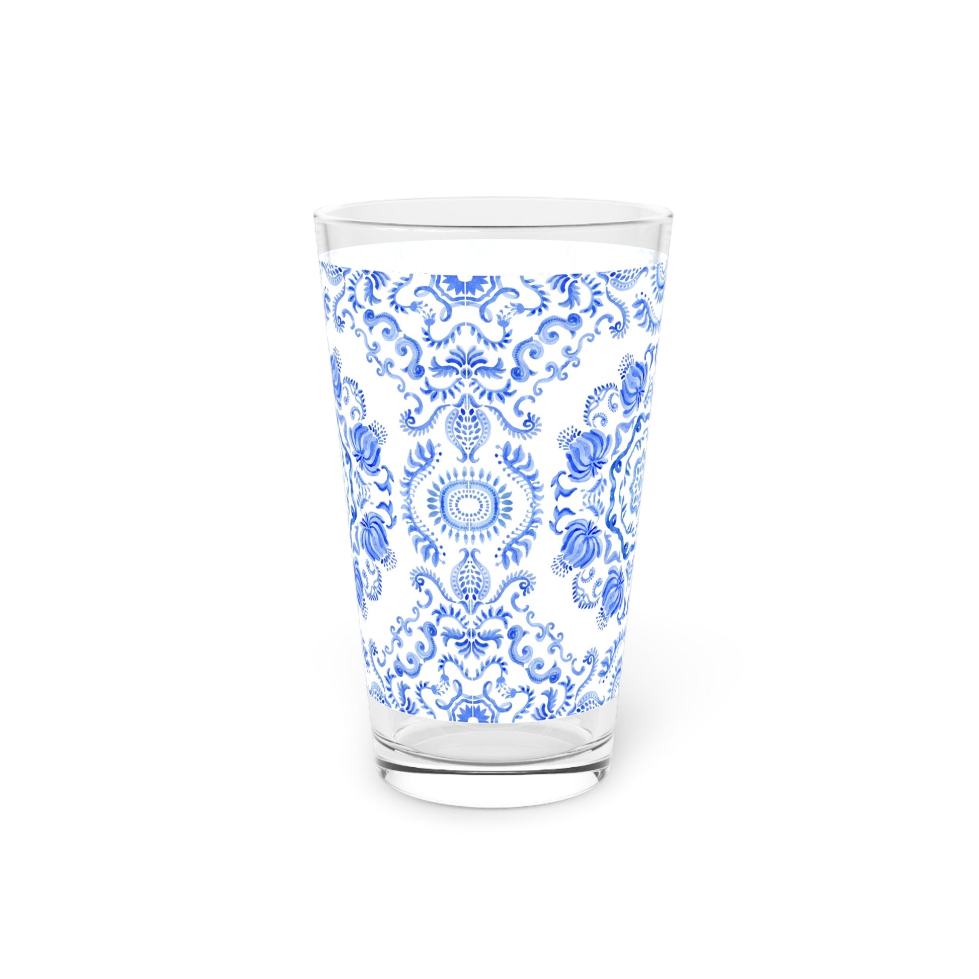 Light Blue Floral Pint Glass 16oz - Kia Day Design