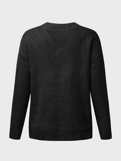 V-Neck Long Sleeve Knit Top - -