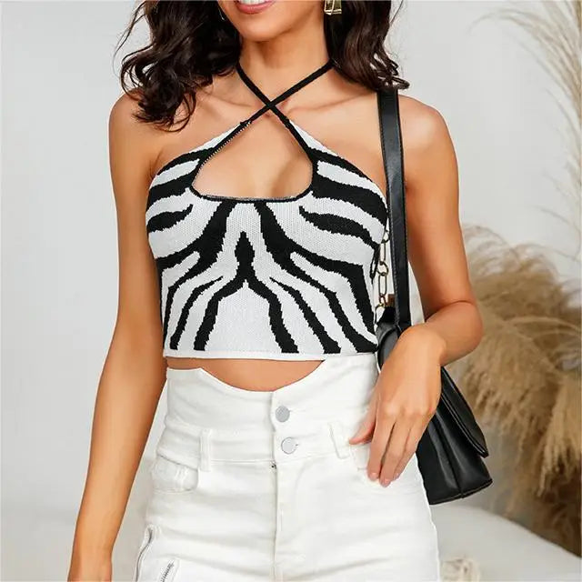 Striped Lace Up Backless Women's Camisole Tank Top