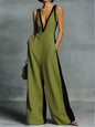 Deep V-Neck Wide-Leg Jumpsuit - Olive -