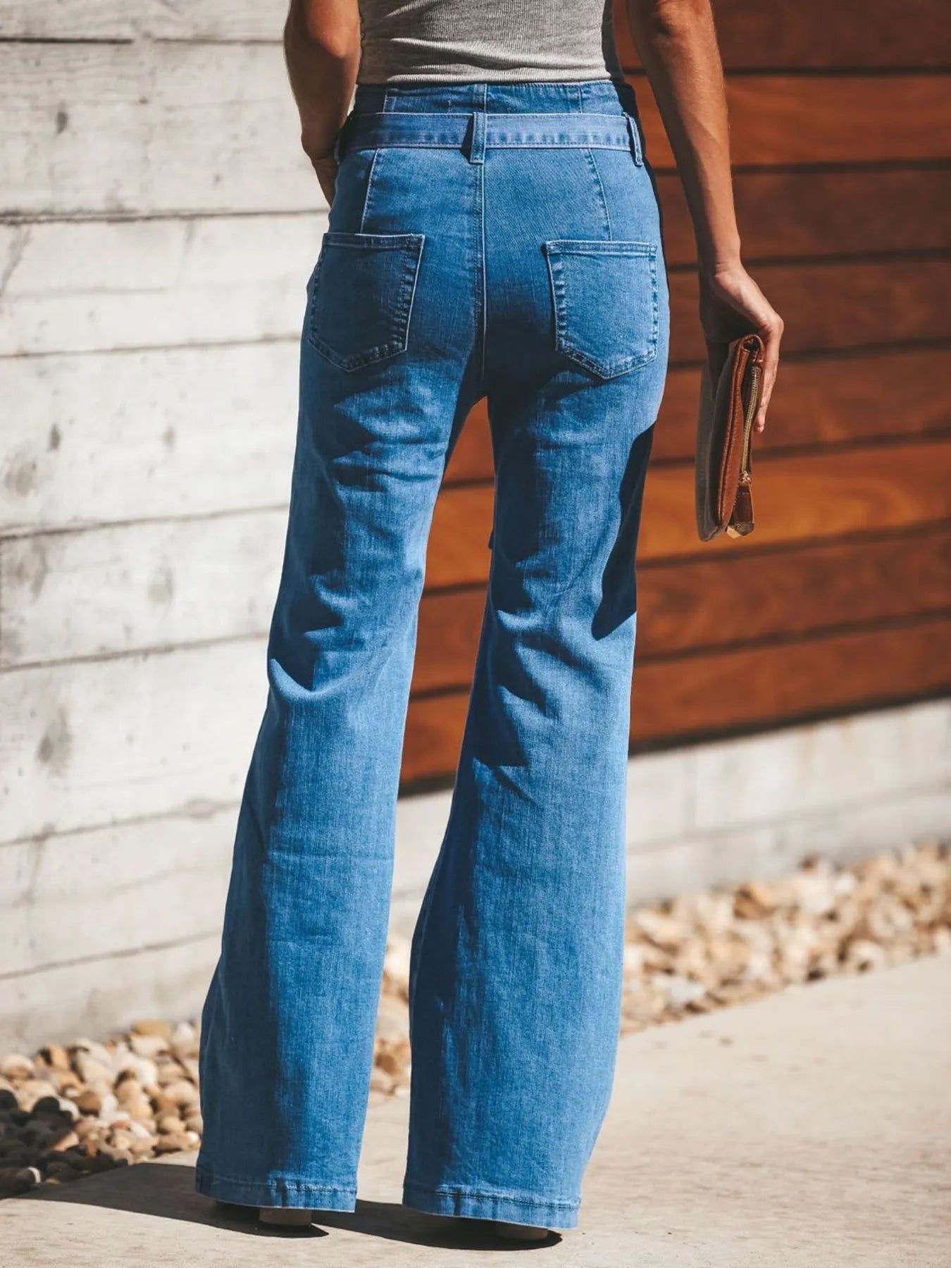 High-Waisted Tie-Front Flare Jeans - -