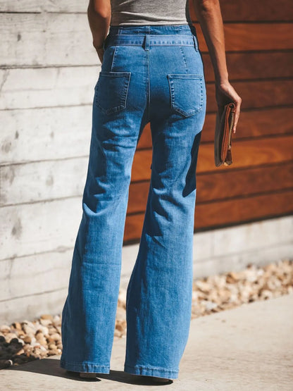 High-Waisted Tie-Front Flare Jeans - -