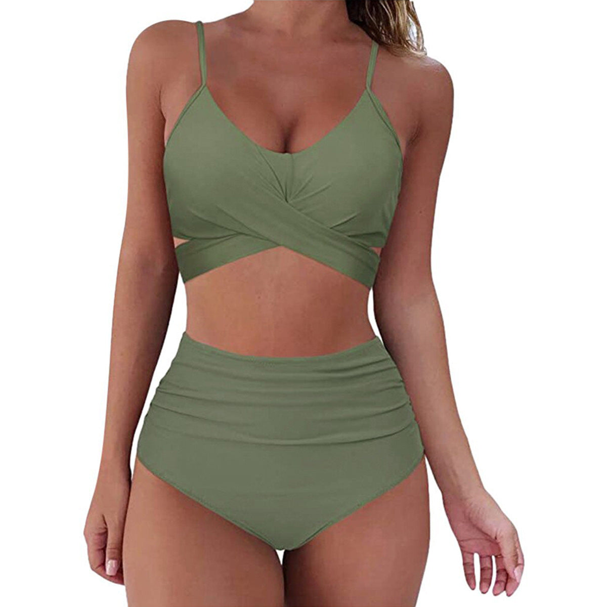 Ladies Split Solid Color Swimsuit