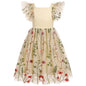 Elegant Flower Girl Embroidery Dress for Kids - Apricot Floral 4-5T - dress