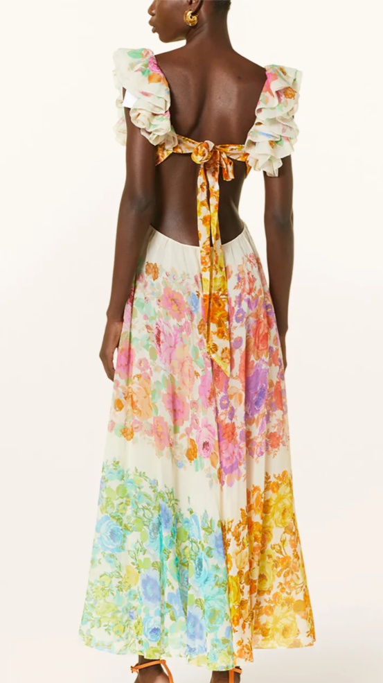 Chic Colorful Floral Print Maxi Dress - - dress