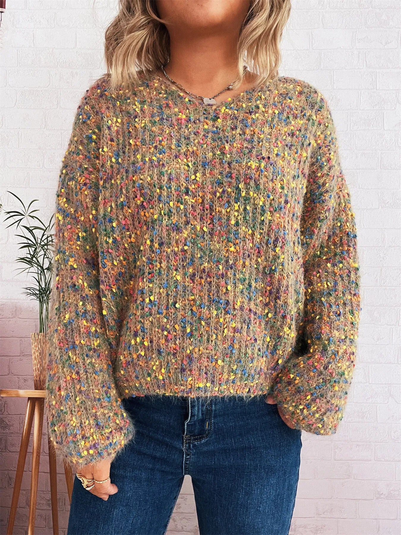 Colorful Long Sleeve Sweater - -