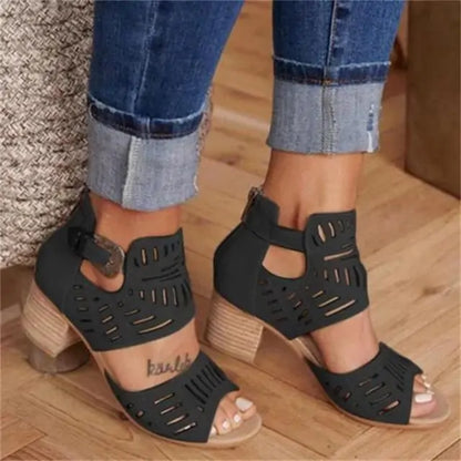 Vintage Hollow Out Sandals Black 43