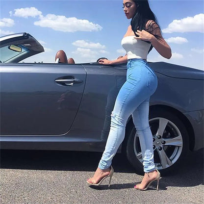 Blue-White Gradient Distressed Jeans for Cross-Border E-Commerce - Kia Day Design