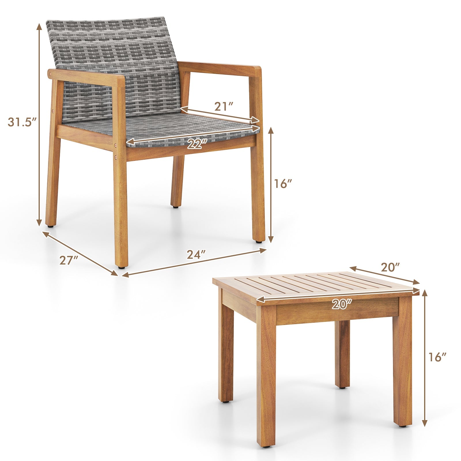 3 Pieces Patio Furniture Set  with Chair- DirectDeals- {{Product type}}