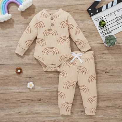 Newborn Baby Bodysuits + Elastic Pants tan cream 9M